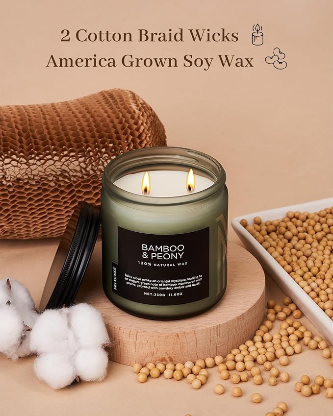 M&SENSE Bamboo Peony Scented Candle, 11.6oz Aromatherapy Jar Candle, 70 Hour Burn Time, Natural Soy Wax Blend, Stress Relief, Home Fragrance - Bloomnest