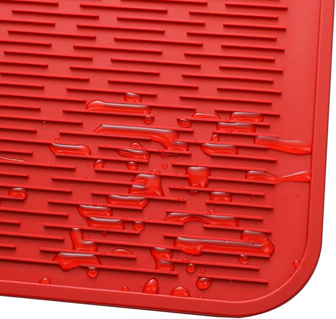Silicone Dish Drying Mat for Multiple Usage,Easy clean,Eco-friendly,Heat-resistant Silicone Mat for Kitchen Counter or Sink,Refrigerator or Drawer Liner Red 4XL 32 inches x 18 inches - Bloomnest