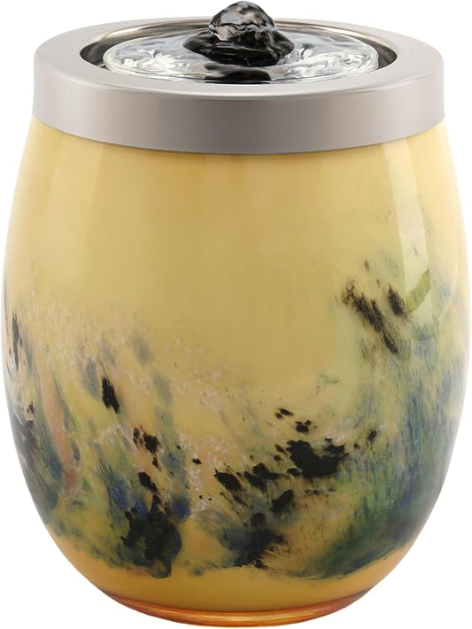 VOREEN Handblown Glass Tabletop Fountain - Art Glass Water Feature with Gentle Ambient Glow - Optional Aromatherapy for Home, Spa, Office Décor - Yellow - Bloomnest