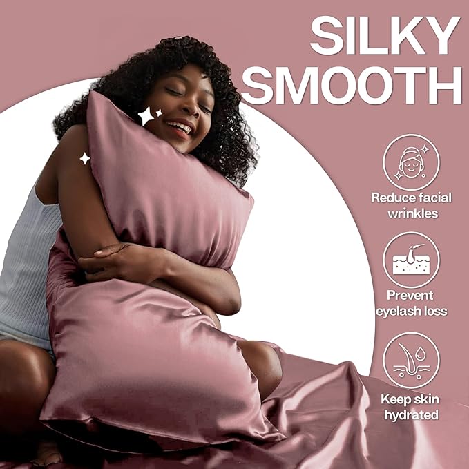 MR&HM Satin Pillowcase for Hair and Skin, Silk Satin Pillowcase 2 Pack, Standard Size Pillow Cases Set of 2, Silky Pillow Cover with Envelope Closure (20x26, Rose Taupe) - Bloomnest