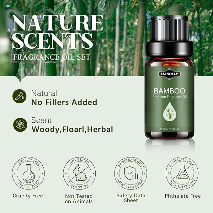 Essential Oils Set, Nature Scents Fragrance Oil Aromatherapy Essential Oils Kit for Diffuser (6x10ML) Sandalwood &Rose, Bamboo, Rain, Lavender &Chamomile, Fresh Cut Grass, Forest Pine Oil - Bloomnest