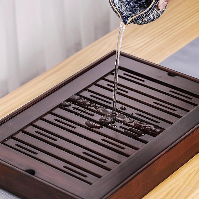 XL Size Bamboo Chinese Tea Tray - 15.6 x 10.9 inch Japanese Tea Serving Tray, Gongfu Tea Table Set with Reservoir Type Water Storage Box Kong Fu Tea Tray - Bloomnest