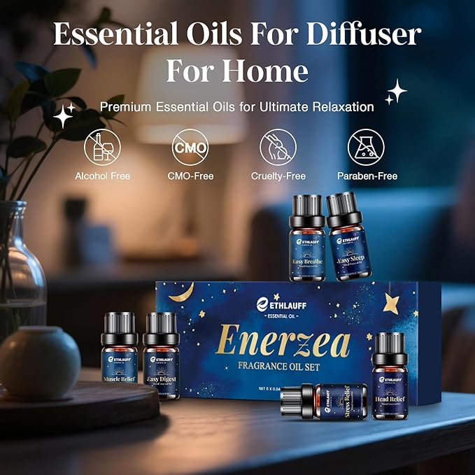 Essential Oil Blends, Essential Oils for Diffusers for Home, Relax Fragrance Oils Kit- Stress Relief, Sweet Dreams, Head Relief, Relax, Immunity for Aromatherapy, Humidifiers, Massage, 6x10ml - Bloomnest