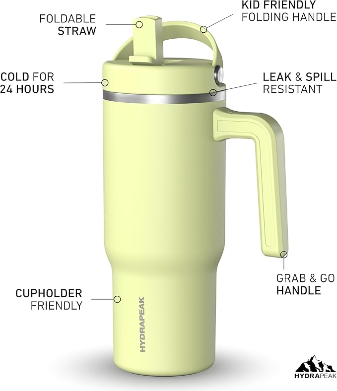 Hydrapeak Kids Voyager 18 oz Tumbler with Handle and Flip-Up Straw Lid | Spill Proof and Leak Resistant | Reusable Stainless Steel Water Bottle | Gift for Kids Boys Girls | Citrus - Bloomnest