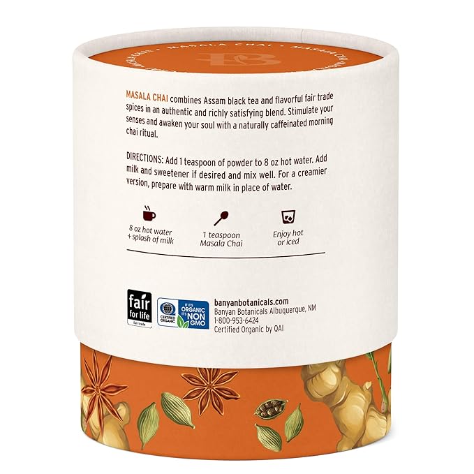 Banyan Botanicals Masala Chai – Organic Tea with Assam Black Tea, L-Theanine & Adaptogenic Herbs – Vegan, Loose Leaf, Fair Trade – 3 oz, 42 Servings - Bloomnest