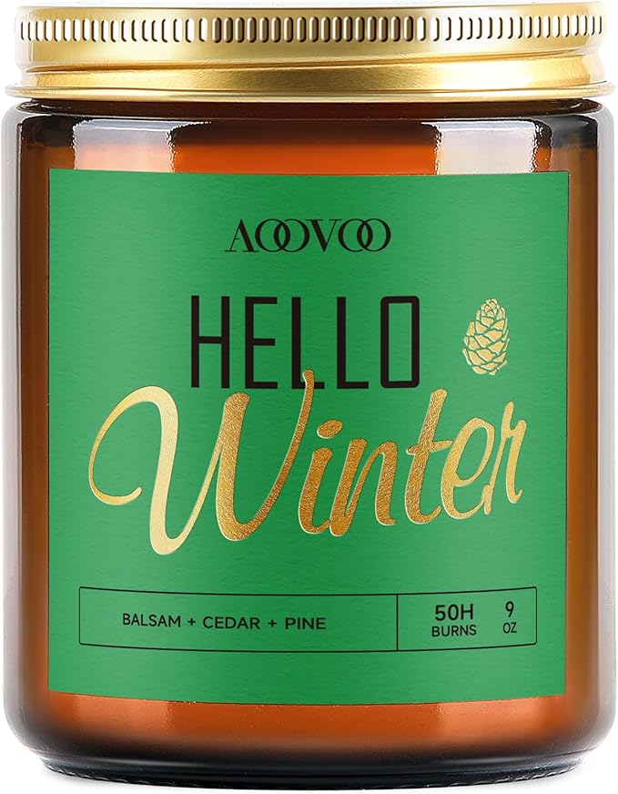 AOOVOO Hello Winter Candle - Large Pine Scented Soy Wax Aromatherapy Candle, 9 oz - Bloomnest