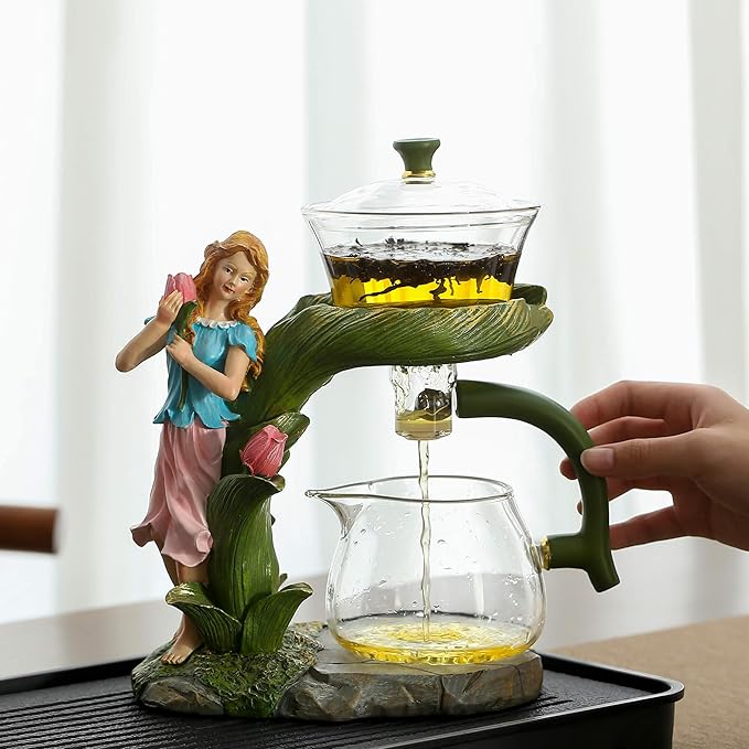 Glass Kungfu Teapot Set Tea maker with Infuser Semi Automatic Tea Set (Green girl) - Bloomnest