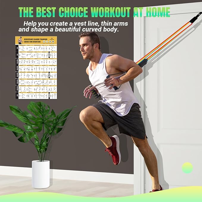 Resistance Bands Set with Yellow Handles, Exercise/Workout/Fitness Bands with Door Anchor, Legs Ankle Straps for Resistance Training，Physical Therapy，Home Gym Workout - Bloomnest