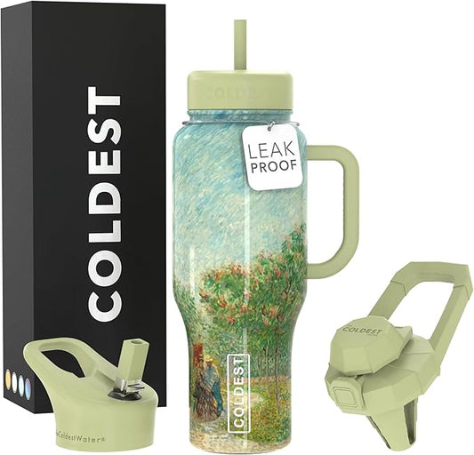 Coldest Tumbler with Handle and Straw, 100% Leak Proof Insulated Tumbler with Lid and Straw (3 Lids), Stainless Steel Tumblers for Women & Men, Cup Holder Friendly Base, 36 oz (Courting Couples) - Bloomnest