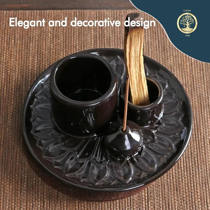 4-in-1 Palo Santo Holder, Sage & Incense Stick Burner – Ceramic White Ash Catcher Tray for Meditation, Yoga, Smudging & Spiritual Cleansing – Incense Holder for Sticks & Sage - Bloomnest