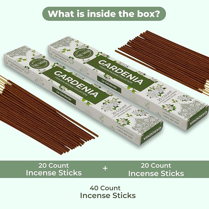 Gardenia Incense Sticks - Total 40 Insence-Sticks - Dual Pack of 20 Insense - Inciensos - Inscents - Natural Non Toxic Ingredients - Incents - Incence - Inscense - Insents TRUMIRI