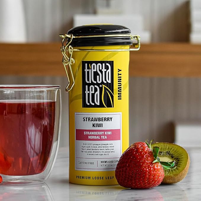 Tiesta Tea - Strawberry Kiwi Herbal Tea, Loose Leaf, Strawberry Hibiscus Kiwi Fruit Tea, Premium Caffeine-Free Herbal Blend, Make Hot or Iced & Up to 50 Cups, 5 oz Refillable Tin - Bloomnest