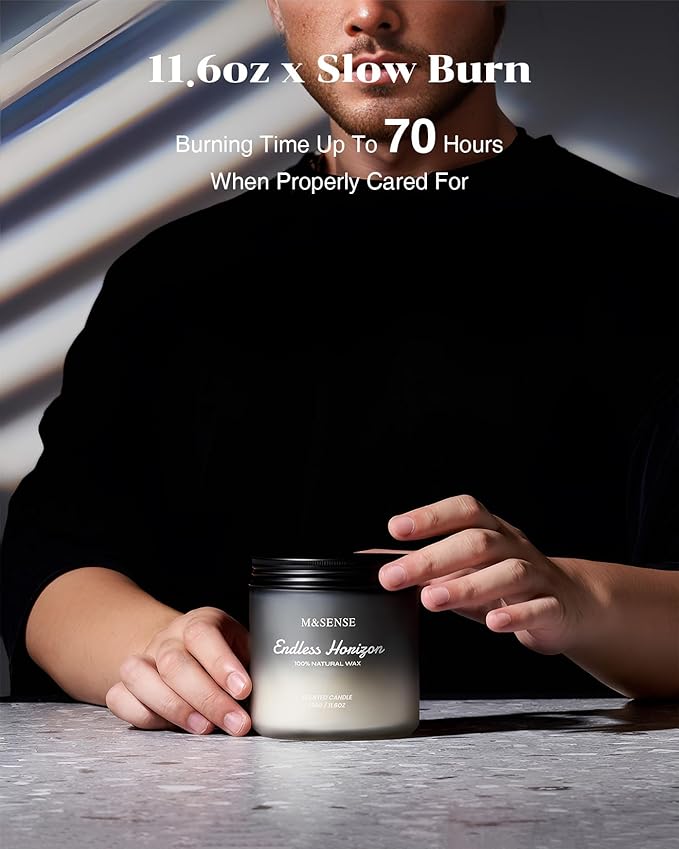 M&SENSE Cedar Ginger Men Scented Candles, 11.6oz 2 Wick All Natural Soy Wax Clean Non Toxic Gift for Men, Masculine Black Highly Scented Candle Home Fragrance Holiday Gift for Him - Bloomnest