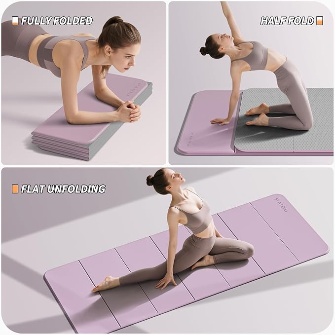 Foldable Fitness Yoga Mat | 2/5" (10MM) Extra Thick | SGS Certified Non-Slip TPE | 75x26" Extra Long-Wide | Portable & Easy Store | for Yoga, Pilates, Home Gym & Full-Body Workouts - Bloomnest