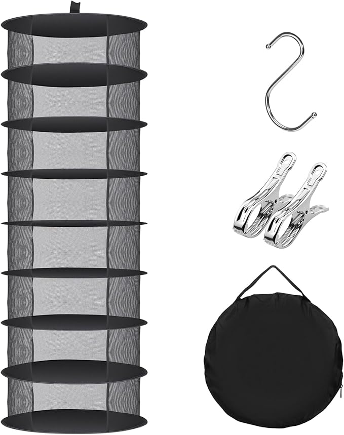 Herb Drying Rack Hanging Collapsible Drying Net for Garden Hydroponic Plant, Flowers, Herbs,Dry Mesh Folding Dryer (8 Layer) - Bloomnest
