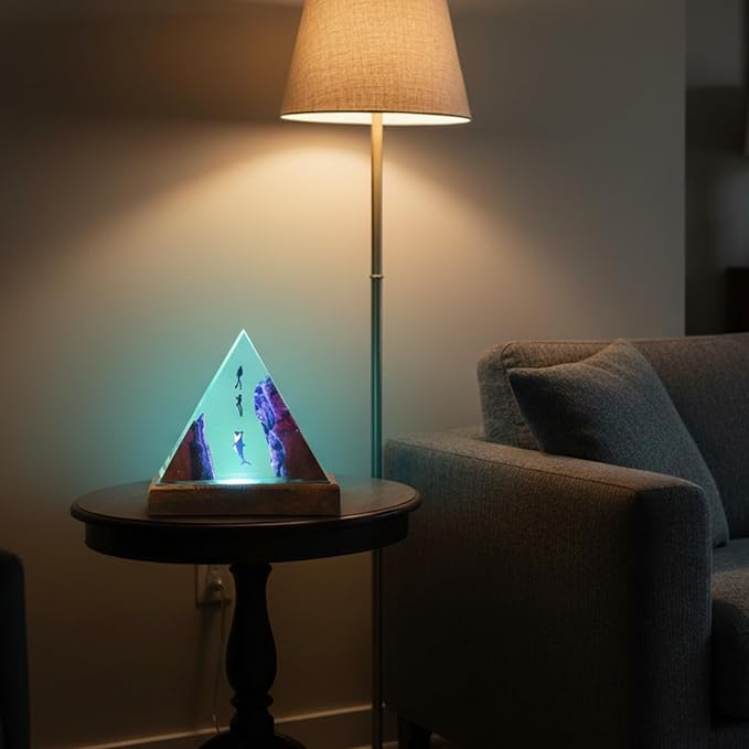 Handmade 3D Ocean Resin Lamp, Epoxy Ocean Night Light with Wooden Base, LED Color Changing Table Lamp, USB Powered Dragons Decor, Unique Ocean Gift for Bedroom & Home Office (Shark) - Bloomnest
