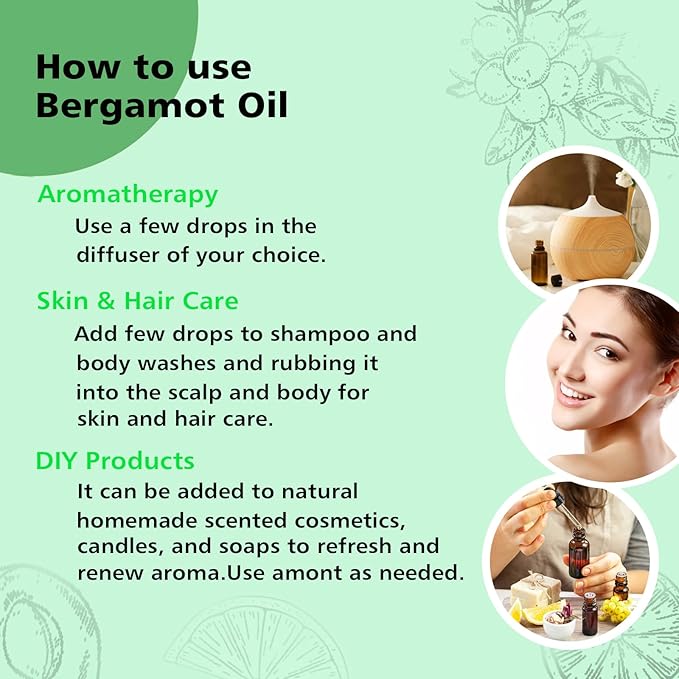 Bergamot Essential Oil 1 Oz - 100% Pure Bergamot Oil for Diffuser, Skin & Body - Natural Citrus Oil - Bloomnest