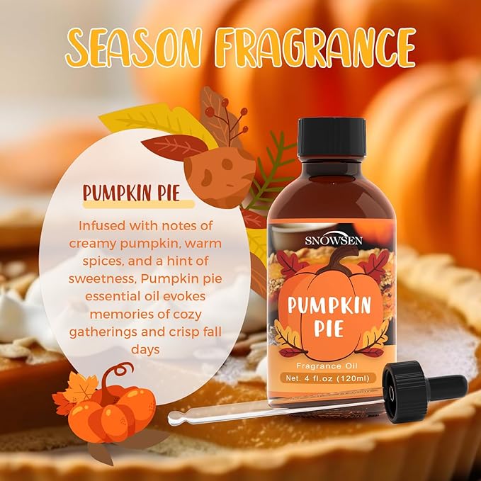 Pumpkin Pie Fragrance Oil 120ml, Autumn Essential Oil for Diffuser, Car Freshies, Long Lasting Fall Scent for Candle & Soap Making, Premium Grade with Dropper, 4 FL.OZ - Bloomnest