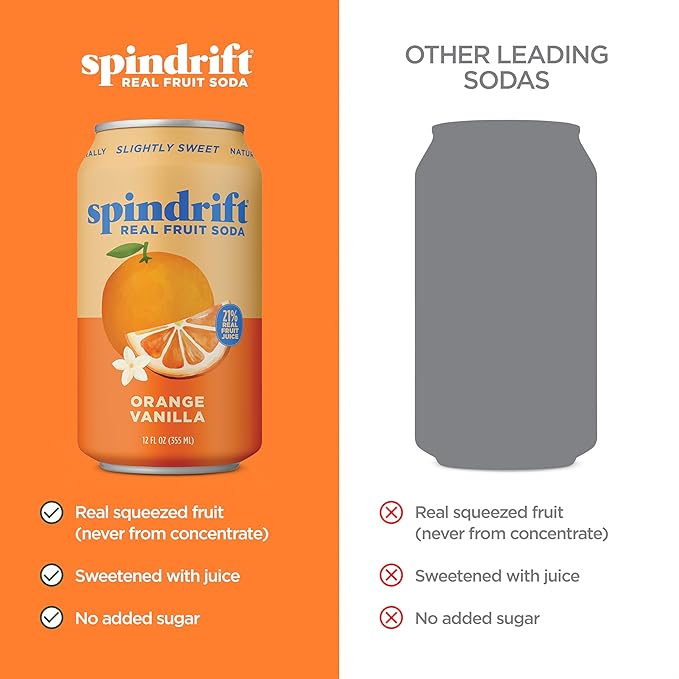 Spindrift "Orange Cream Float" Orange Vanilla Soda Made with Real Squeezed Fruit 12 Pack Case - Bloomnest