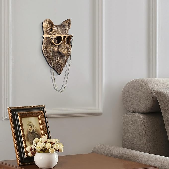 UITWMKTG Gold Animal Head Wall Decor Wall Sculpture Home Decor Statue for Living Room Office Bedroom Modern Decor for Men Women Fox - Bloomnest