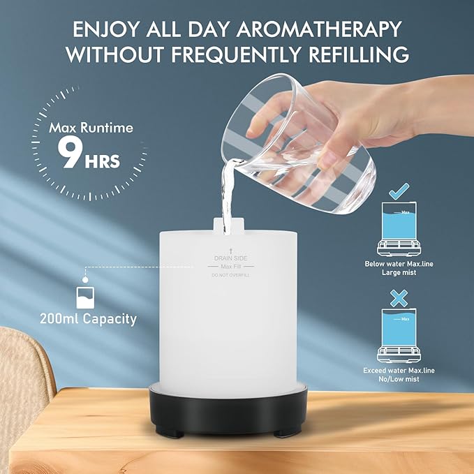 Essential Oil Diffuser Aroma Diffuser- 200 ml Art Glass Ultrasonic Cool Mist Oil Diffuser for Aromatherapy Auto Shut-Off Protection & 7 Colors Changed LED Light for Home Office Decor & Gift (200ml) - Bloomnest
