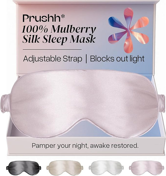 Adjustable Silk Sleep Mask Eye Covers | 100% Pure 6A Mulberry Silk | Blackout & Hypoallergenic | Concealed Strap for Women & Men | for Sleeping & Travel (Pink) - Bloomnest