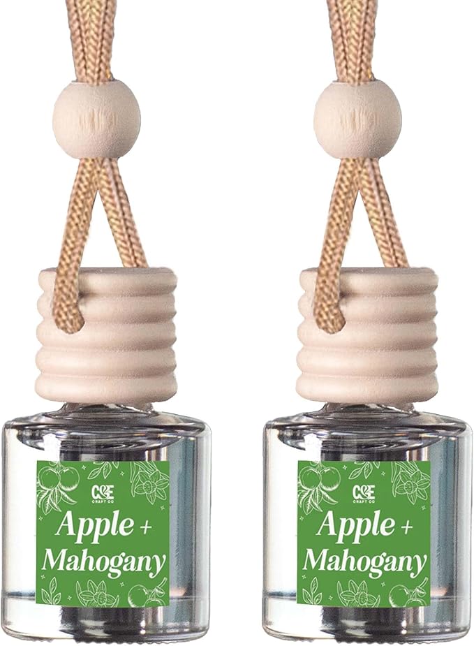 C&E Craft Co Hanging Car Air Freshener Diffuser 2 Pack, Long Lasting Fragrance Oil Car Freshener, Glass Bottle Auto Air Freshener, Made in USA (Apple + Mahogany) - Bloomnest