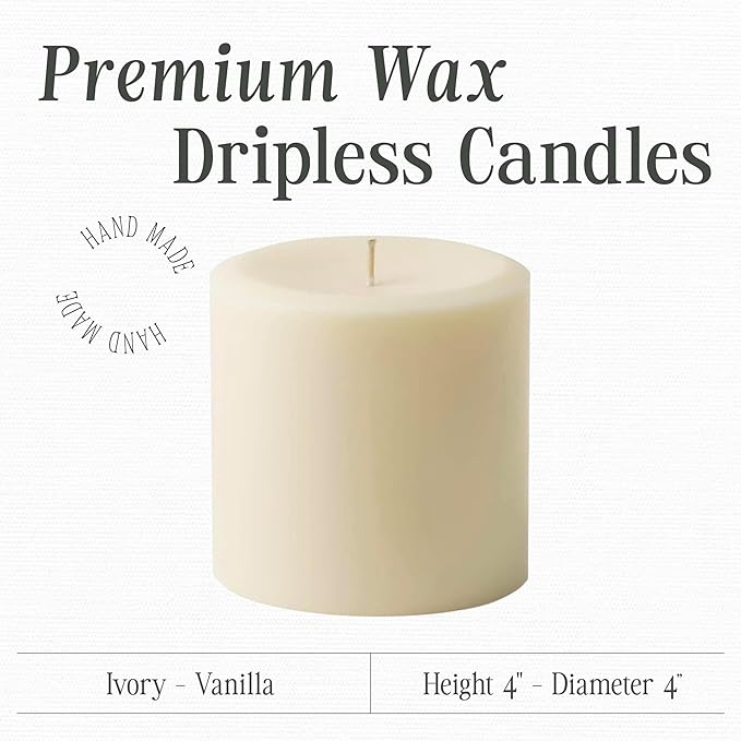 Mister Candle Dripless Vanilla Scented Ivory Pillar Candle Hand Made Vanilla Pillar Candles with Essential Oils for Home Decor, Premium Wax, 80 Hr Burn Time (4x4 inch) - Bloomnest