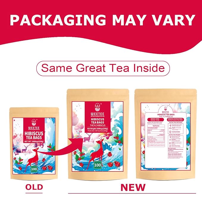 WT WEETEE Hibiscus Tea Bags, Made with 100% Pure Hibiscus Flowers, Natural Caffeine-free Herbal Tea, Tangy & Refreshing, Brew Hot or Iced - Bloomnest