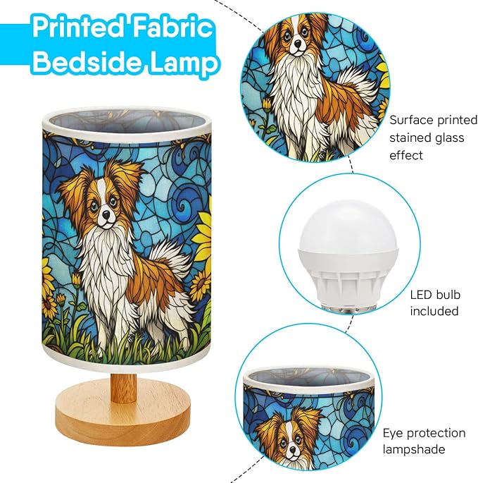 Papillon Table Lamp LED 3-Color Pressed Bedside, Dog Shade Lamp with Wood Base for Bedroom Living Room Desk Office - Bloomnest