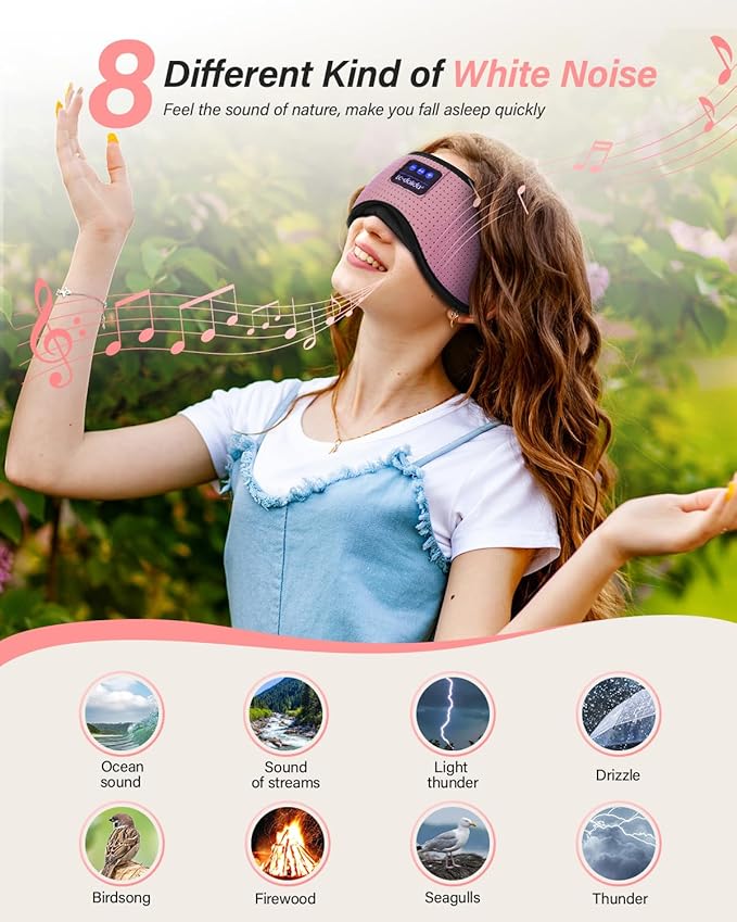 LC-dolida Sleep Headphones, White Noise Bluetooth Sleep Mask 3D Wireless Eye Mask Sleeping with Timing, Sleep Mask with Bluetooth Headphones for Side Sleepers Travel Yoga - Bloomnest