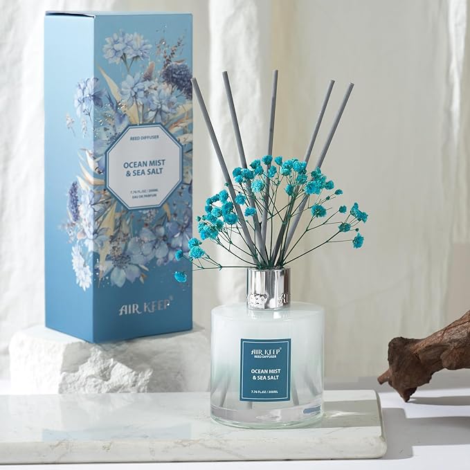 Airkeep Reed Diffuser Set/Ocean Mist&Sea Salt/6.76 fl oz(200ml)/1 Pack/Home & Office Decor Aromatherapy Diffuser Oil Gift Set