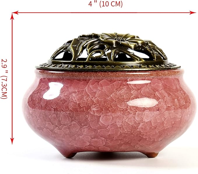 Ceramic Incense Burner with Incense Stick Holder + Insulation use for Stick or Coil Incense, Sage Cones and Frankincense (Violet) - Bloomnest