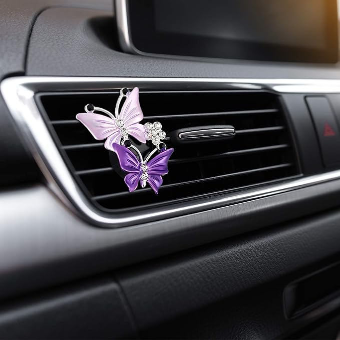 4 Pieces Car Aromatherapy Vent Clips Dual Butterfly Car Air Vent Freshener Perfume Clip Aroma Diffuser Decoration (Pink, Purple) - Bloomnest