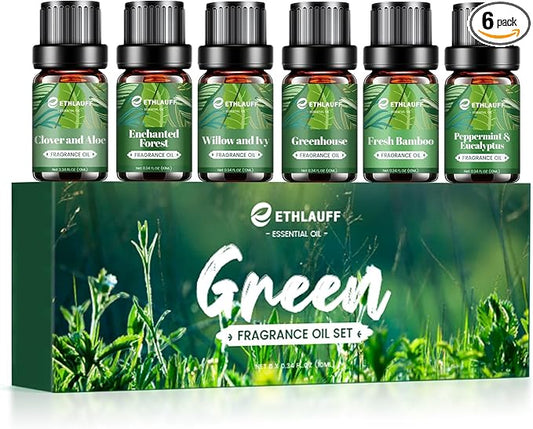 Fragrance Oils Set, Essential Oils for Diffuser for Home, Candle Sopa Making - Enchanted Forest, Willow and Ivy, Clover and Aloe, Fresh Bamboo, Scented Oil Gift Set - Bloomnest