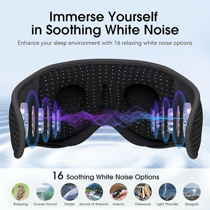 MUSICOZY White Noise Sleep Mask Headphones with 16 Soothing Sounds, Bluetooth Sleep Mask 3D Wireless Music Sleeping Headphones for Side Sleeper - Bloomnest