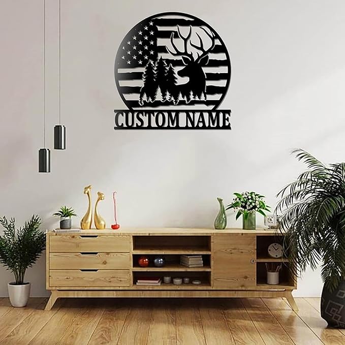 Lovely POD Personalized Hunting Metal sign, Hunting Art, Custom Us Deer Forest Hunting Metal Wall Art Led Light, Personalized Hunter Name Sign Decoration For Home, Deer Hunting Home Decor - Bloomnest