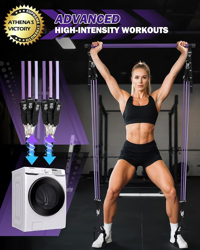 Upgraded Pilates Bar Kit with Resistance Bands Natural Latex for Women & Men, Heavy-Duty Stainless Steel Multifunctional Yoga Pilates Stick for Home Gym Exercise Fitness Equipment Full-Body Workouts - Bloomnest