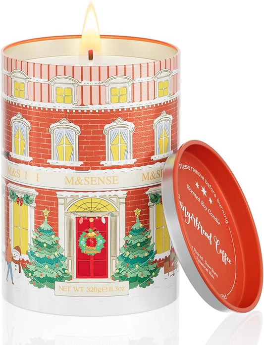 M&SENSE Gingerbread Coffee Christmas Candles, Warm Scented Holiday Candle with Gingerbread Cookie, Chocolate & Coffee Bean, Soy Wax 11.3oz 70 Hour Clean Burn, Cozy Winter Home Decor, Christmas Gifts - Bloomnest