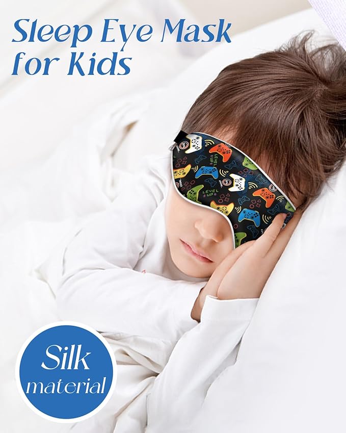 Kids Sleep Mask - Silk Eye Mask for Kids Cute Cartoon Cool Kawaii Soft Smooth Lightweight Boys Girls Teens Sleeping Mask with Adjustable Straps, Black Game - Bloomnest