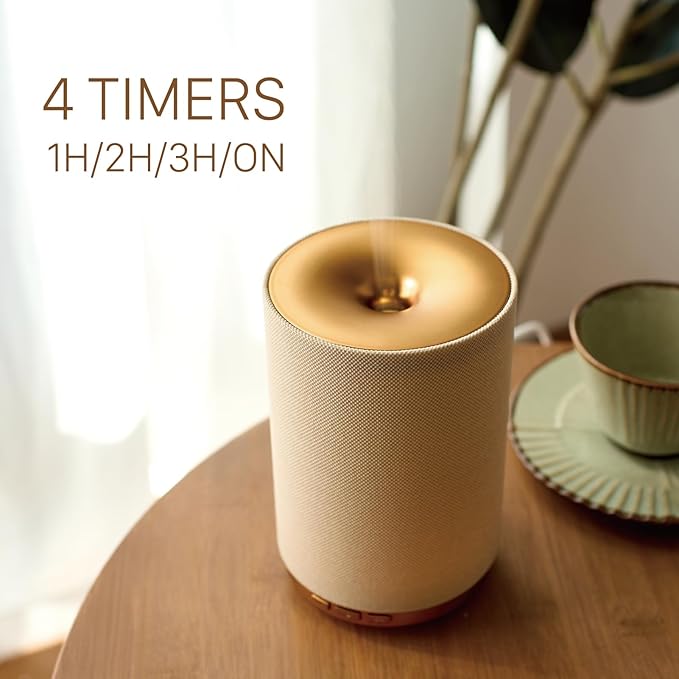 Fabric Essential Oil Diffuser, 110ml Aroma Diffuser with Night Light, 2 Mist Modes, 3 Light Settings, 4 Timer Modes, Auto Shut-Off, for Home Office Bedroom Decor - Bloomnest