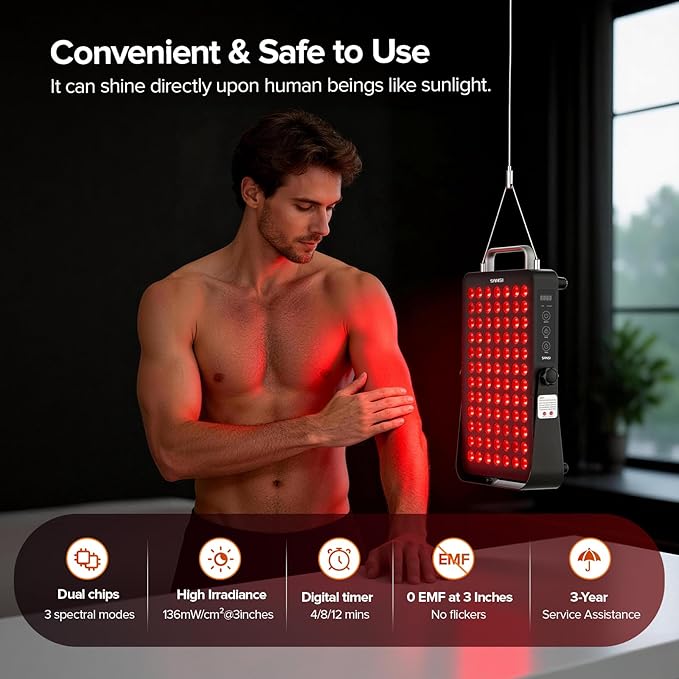 SANSI Red Light Therapy for Face Body, 660nm 850nm Red & Near Infrared LED Light, 84 Dual-Chip LEDs, 120W High Power Red Light Therapy Panel, Built-in Timer, No Noise Design, Ideal for Home Wellness SANSI