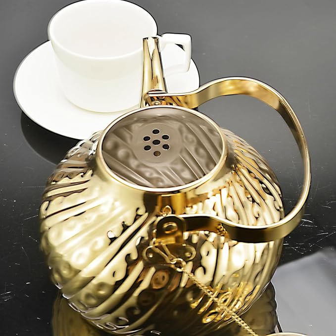 SANQIAHOME 2000ml stainless steel antique style teapot,with Infuser, thickened boiling kettle, lifting handle,Gold - Bloomnest