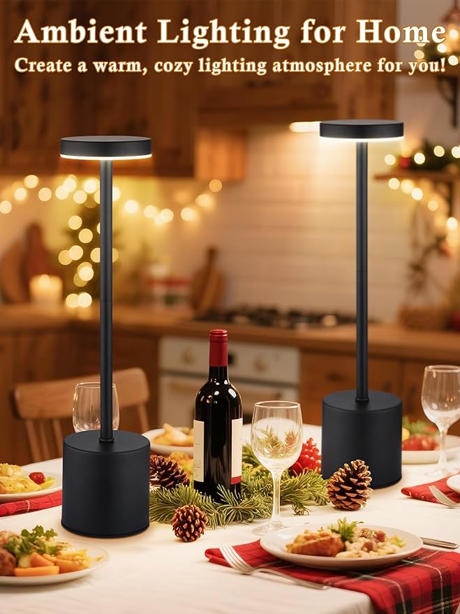 Cordless Table Lamps Set of 2,6000mAh Battery Operated Lights,Dimmable+3 Colors Rechargeable Lamp Cordless Lamp,Portable Wireless Small Table Lamp for Bedroom/Kitchen/Bathroom/Dining/Outdoor [Adapter] - Bloomnest