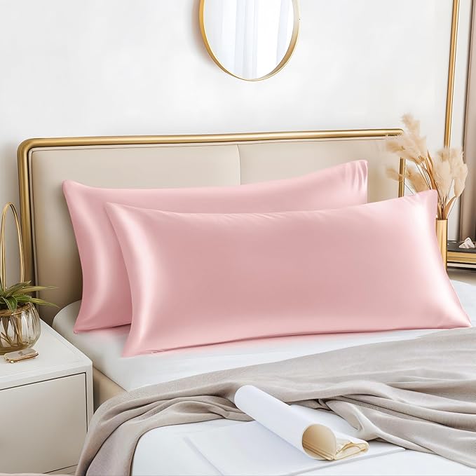 BEDELITE Satin Body Pillow Cover 2 Pack, Super Soft and Cooling Body Pillow Pillowcase for Hair and Skin, Breathable Silky Full Long Pillowcase Cover(20"x54", Pink) - Bloomnest