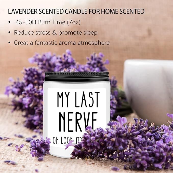Homsolver Birthday Gifts for Women, Funny Friendship Gift for Friend - My Last Nerve Lavender Candle - Unique Best Friend Birthday Gifts for Women, Her, Mom, BFF, Sister - Bloomnest
