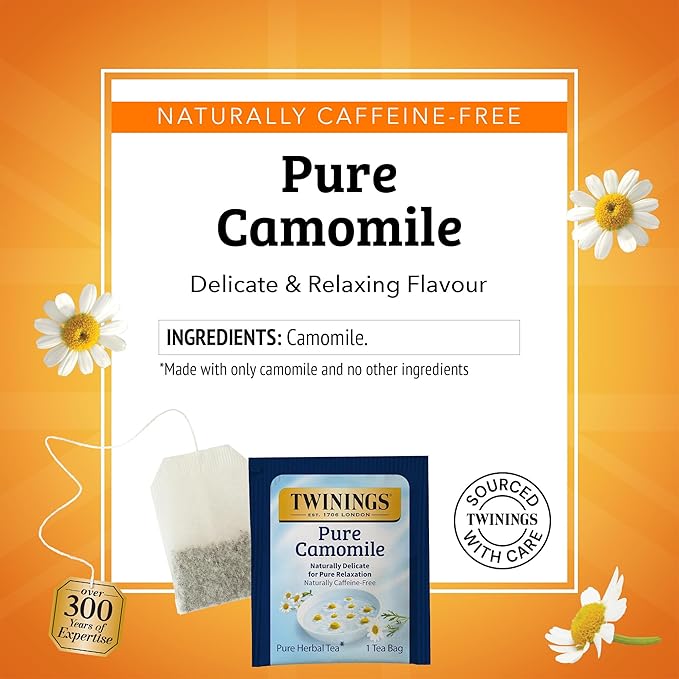 Twinings Pure Camomile Herbal Tea individually Wrapped Bags, 50 Count (Pack of 6), Naturally Caffeine-Free, Enjoy Hot or Iced, 300 Teabags - Bloomnest
