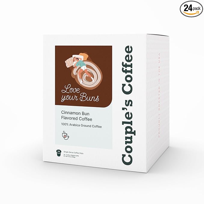 Couple's Coffee K-Cups | Cinnabon Flavored Coffee | Gives Back to Military Families | Love your Buns | Gourmet Ground Coffee with Cinnamon Bun Flavors | Compatible with K-Cups & Single Serve Brewers | 24 Count - Bloomnest
