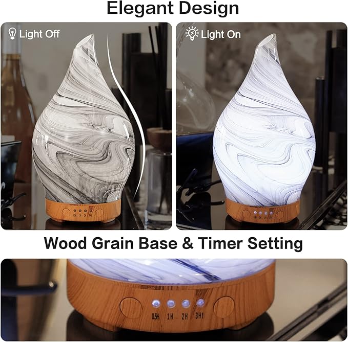 Porseme 100ml Essential Oil Diffuser Glass Color Changing Aroma Air Diffusers Aromatherapy Ultrasonic Cool Mist Humidifier 4 Running Hours Waterless Auto-Off for Sleeping, Yoga, Office, Spa (Ink) Porseme