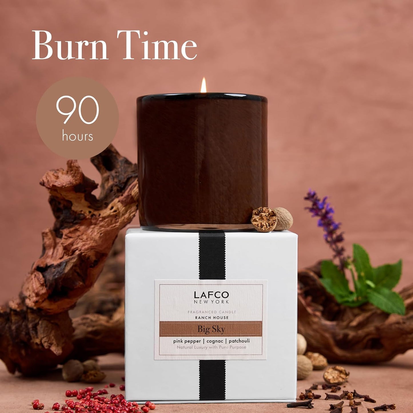 LAFCO New York Signature Candle, Big Sky - 15.5 oz - 90-Hour Burn Time - Reusable, Hand Blown Glass Vessel - Made in The USA